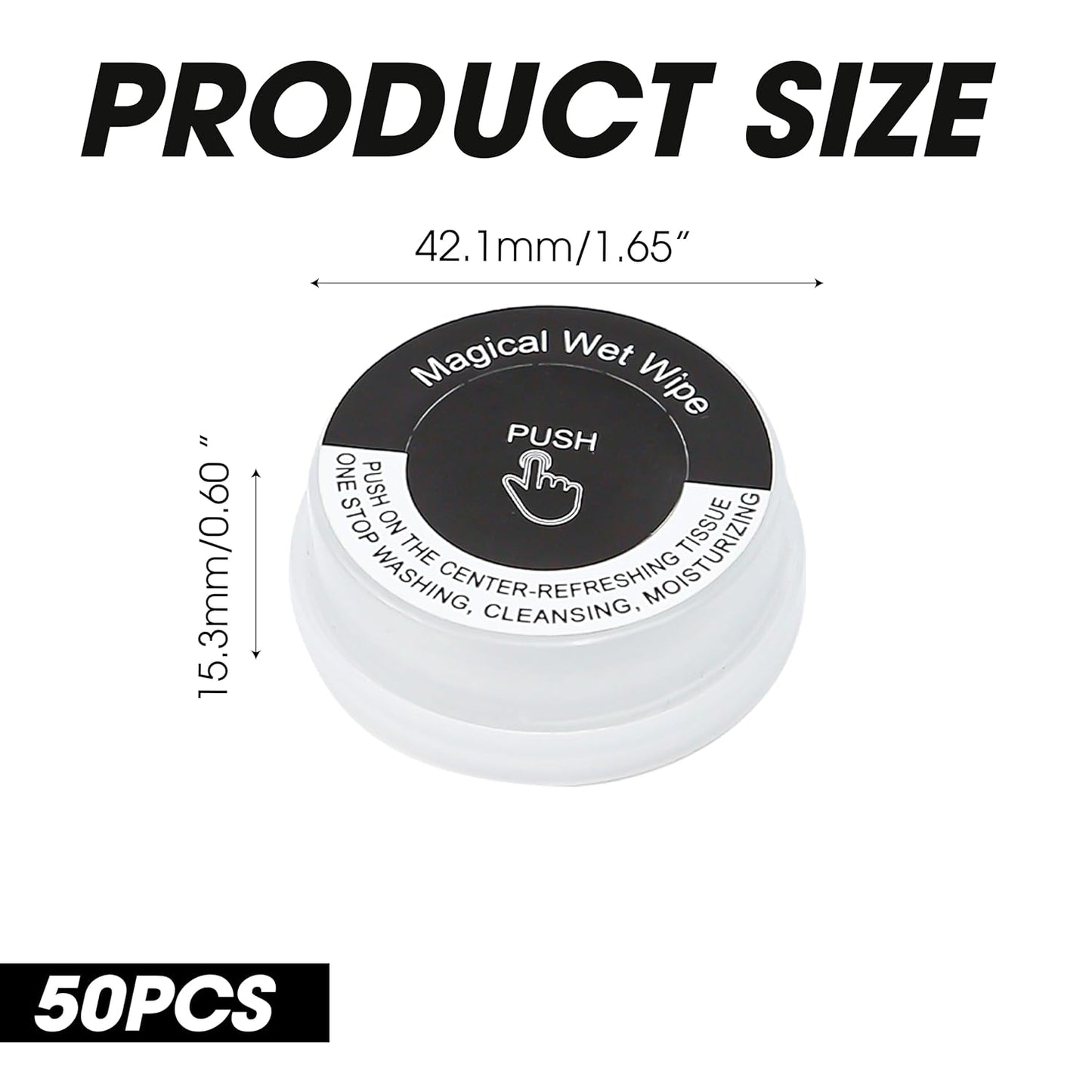 50 PCS Hand Pop Hand Wipes, Press Push Up Lemon Non-stimulating Sanitizing Mini Clean Towelettes Sanitizer, A Fun Way To Open Magical Strong Cool Wet Dry Type Portable for Travel On-the-Go Black White