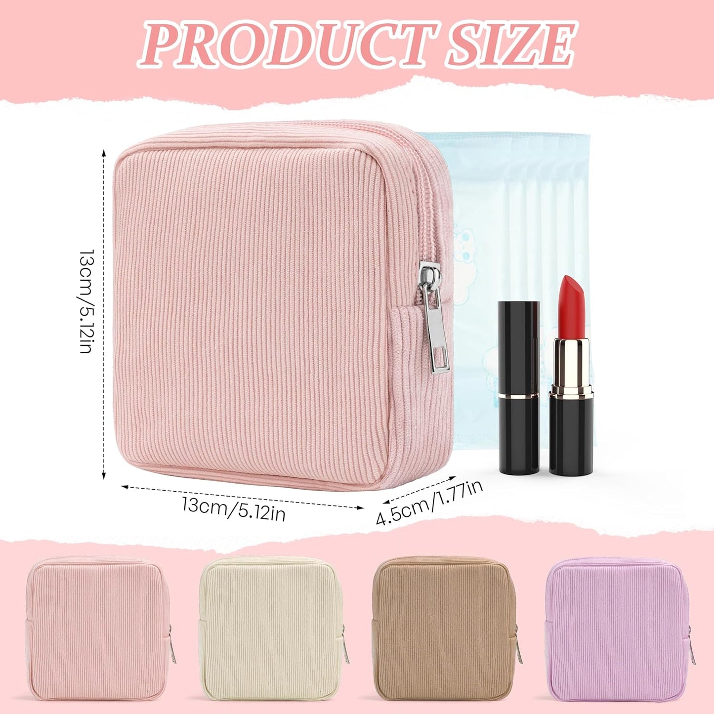 4 Pcs Period Bags For Teen Girls, Corduroy Sanitary Napkin Storage Bag First Period Pad Pouches Tampon Holder for Purse with Zipper