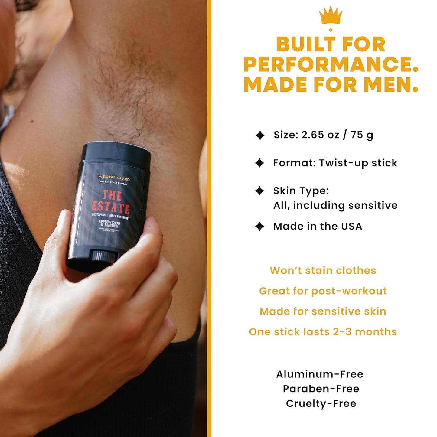 Royal Guard Natural Deodorant for Men - The Estate - Aluminum Free, Organic, Vegan, Chemical-Free, Non-Toxic, Hypoallergenic - Applewood & Leather Scent (1)
