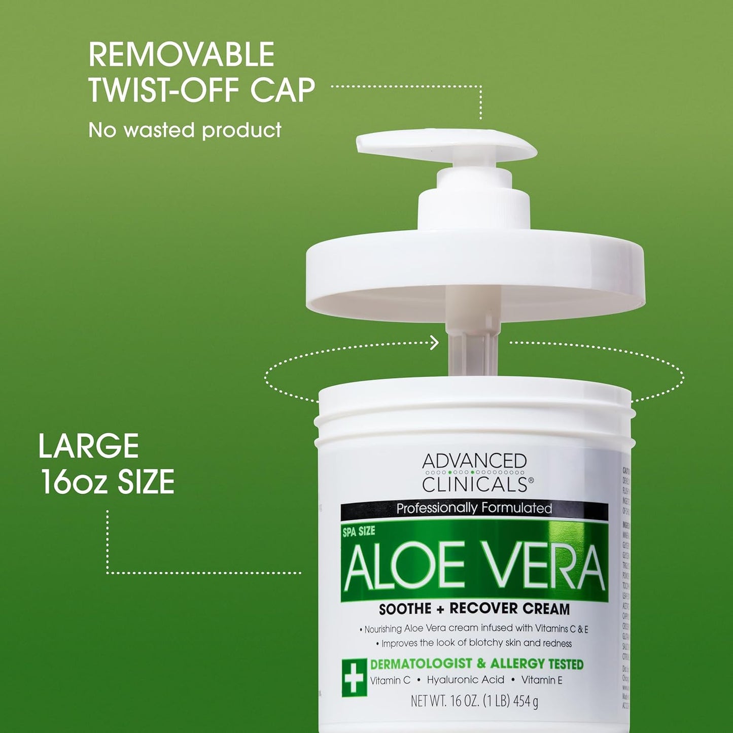 Advanced Clinicals Aloe Vera Lotion Skin Care Relief Cream | Vitamin E Infused Hyaluronic Acid Moisturizer & Vitamin C Body Lotion For Women & Men Helps Improve Look Of Extremely Dry Skin, 16 Ounce