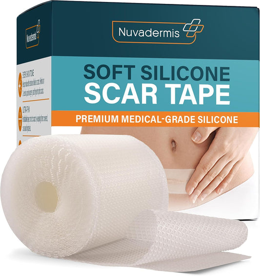 NUVADERMIS Clear Silicone Scar Tape for Surgical Scars - 120" x 1.5" Roll - Extra Long Scar Sheets for C-Section, Tummy Tuck, Keloid, and Surgical Scars - Reusable Medical Grade Silicone Scar Tape