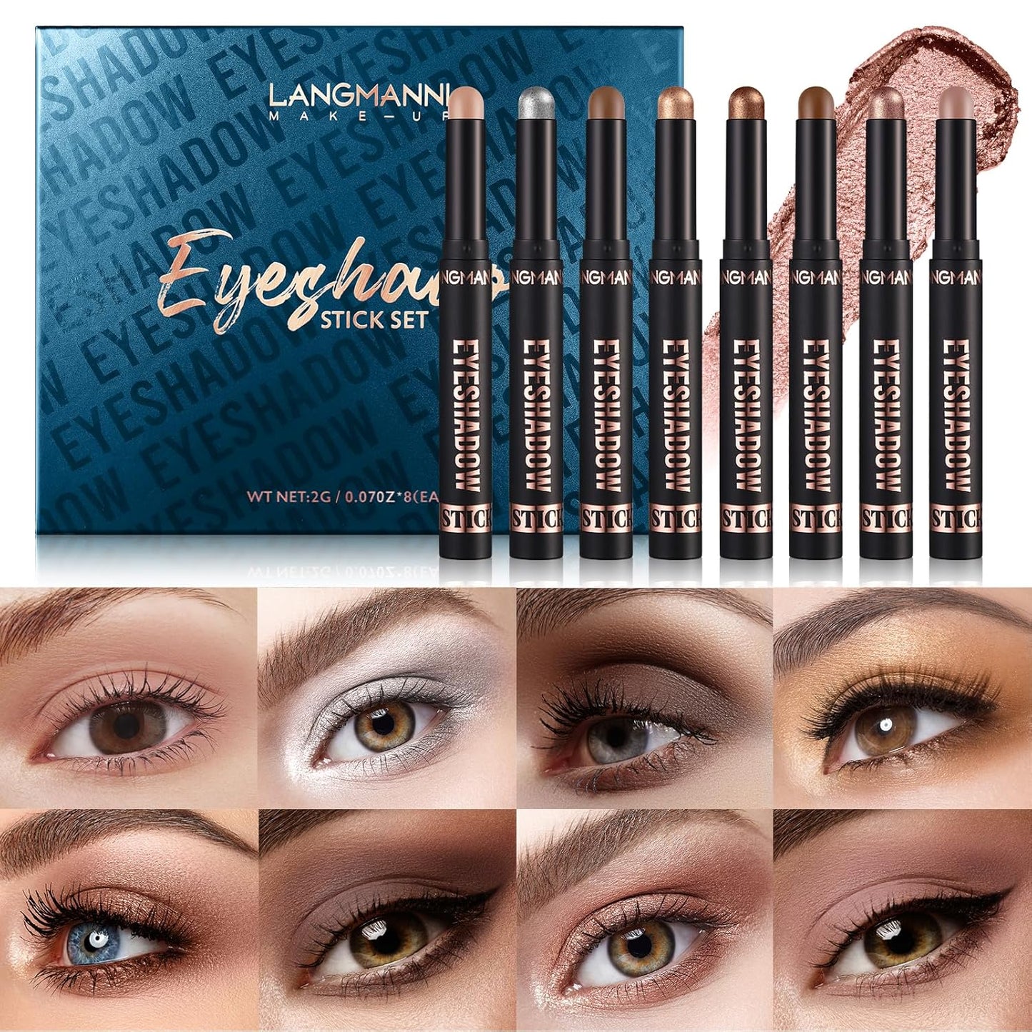 Jolilab Eyeshadow Stick Set, 8 Colors Matte Professional Bright-Colored Contouring and Highlight Stick, Cream Waterproof Long Lasting High Pigmented Eye Shadow. (8, A1)