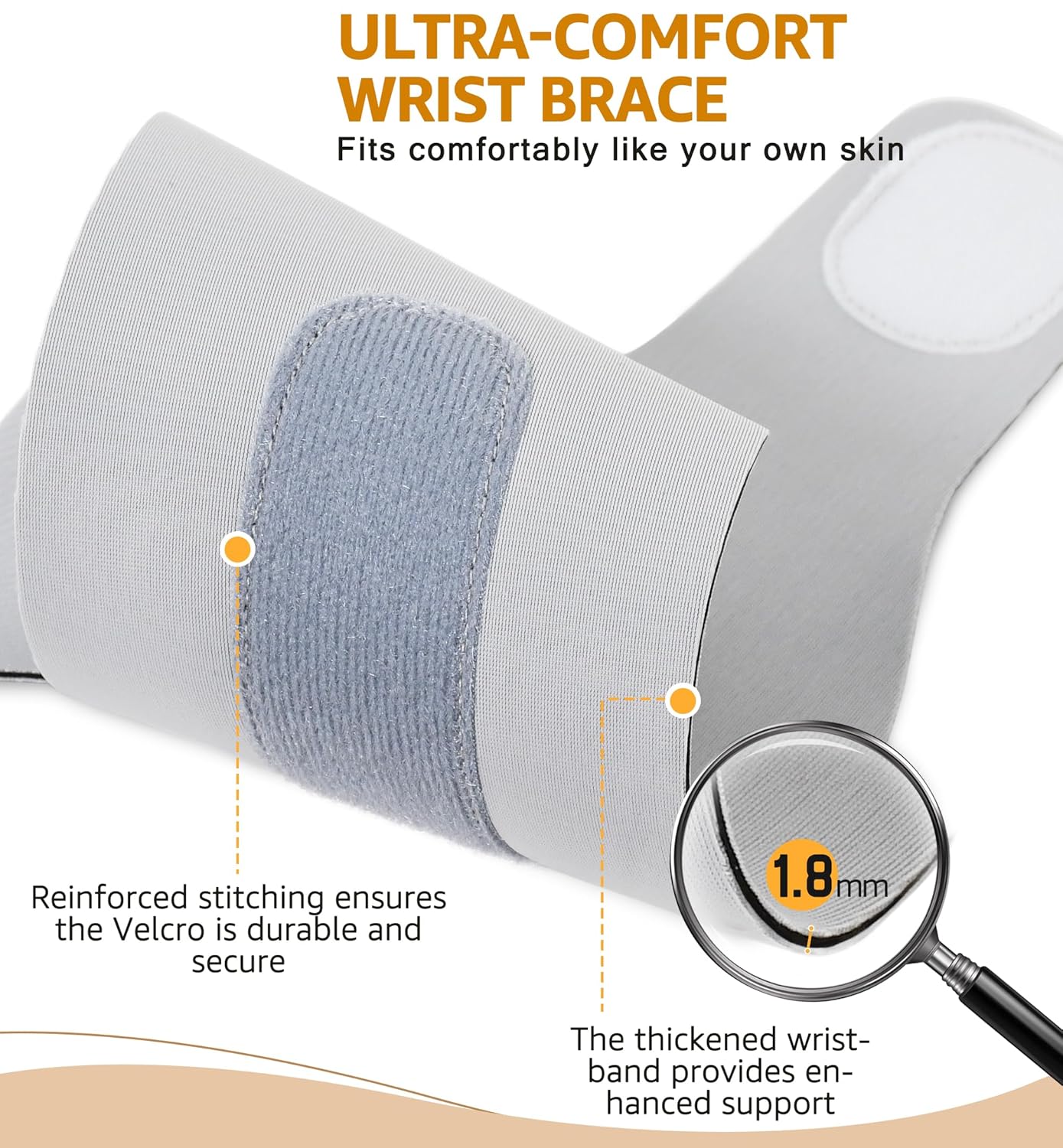 2 Pack Thin Compression Wrist Brace for Men & Women, Adjustable Elastic Wrist Support for Carpal Tunnel Arthritis Tendonitis Sports Pain Relief, Soft & Comfortable Day/Night Wrist Wraps (Gray)