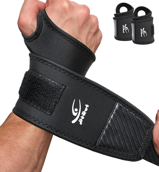 HiRui Wrist Brace 2 Pack - Pain Relief for Arthritis, Tendonitis, Carpal Tunnel | Durable Wrist Wraps Support for Weightlifting Powerlifting Bodybuilding CrossFit Tennis | One Size Adjustable (Black)