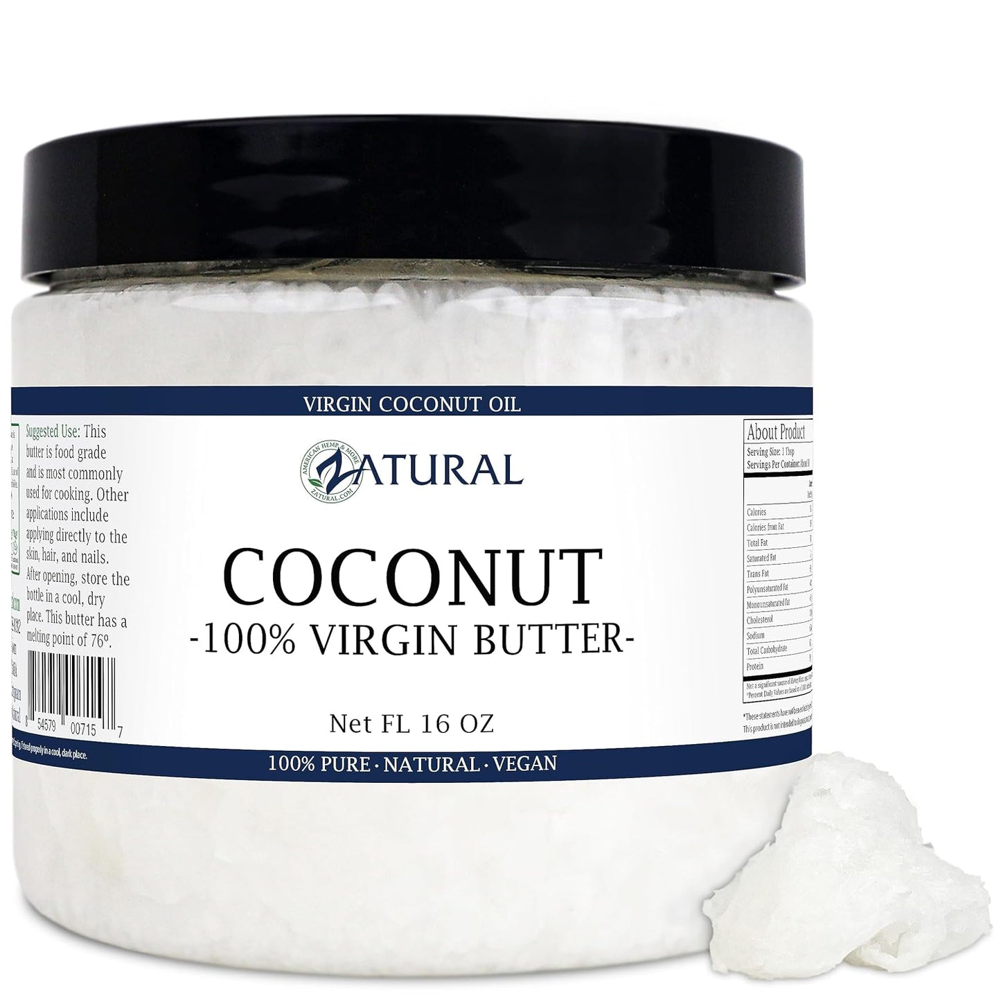 Zatural Coconut Oil, 100% Virgin Organic Extra Virgin Unrefined, Cold Pressed, 8 Pounds (16 Ounce)
