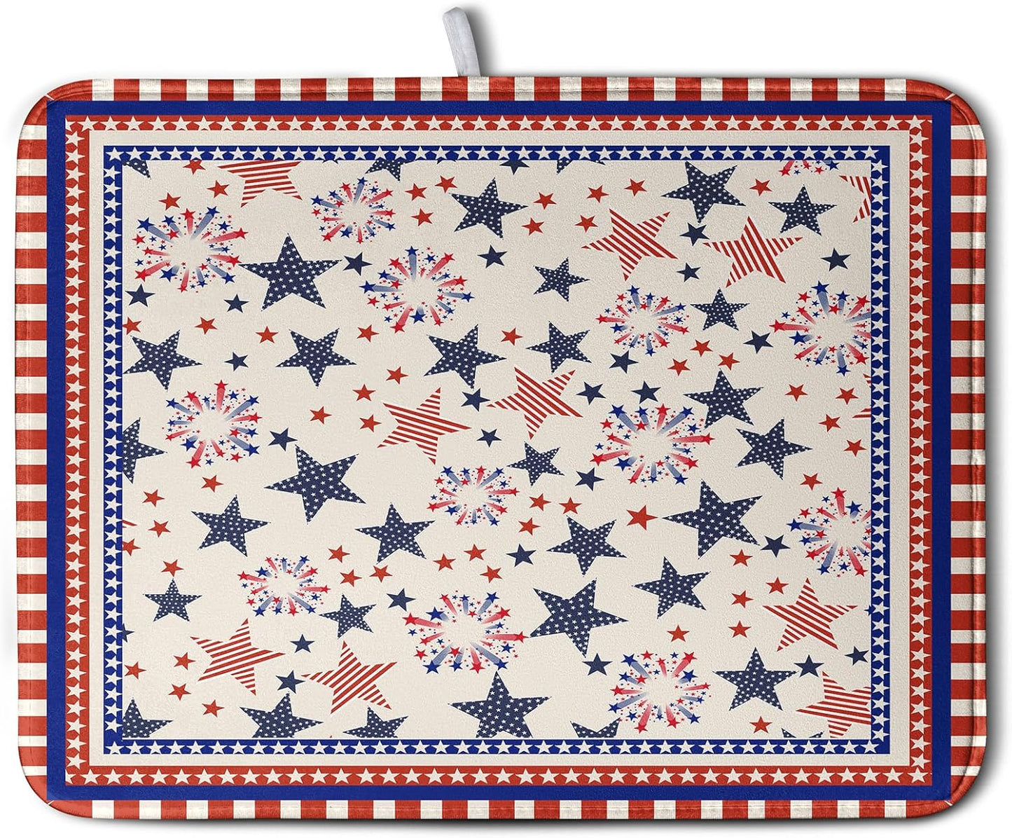 Happy 4th of July Patriotic Dish Drying Mat 18 x 24 Inch US Independence Day Vintage Star Kitchen Drying Mat Blue White Red Dish Drainer Mats Super Absorbent Dish Rack Pad for Coffee Bar Sinks