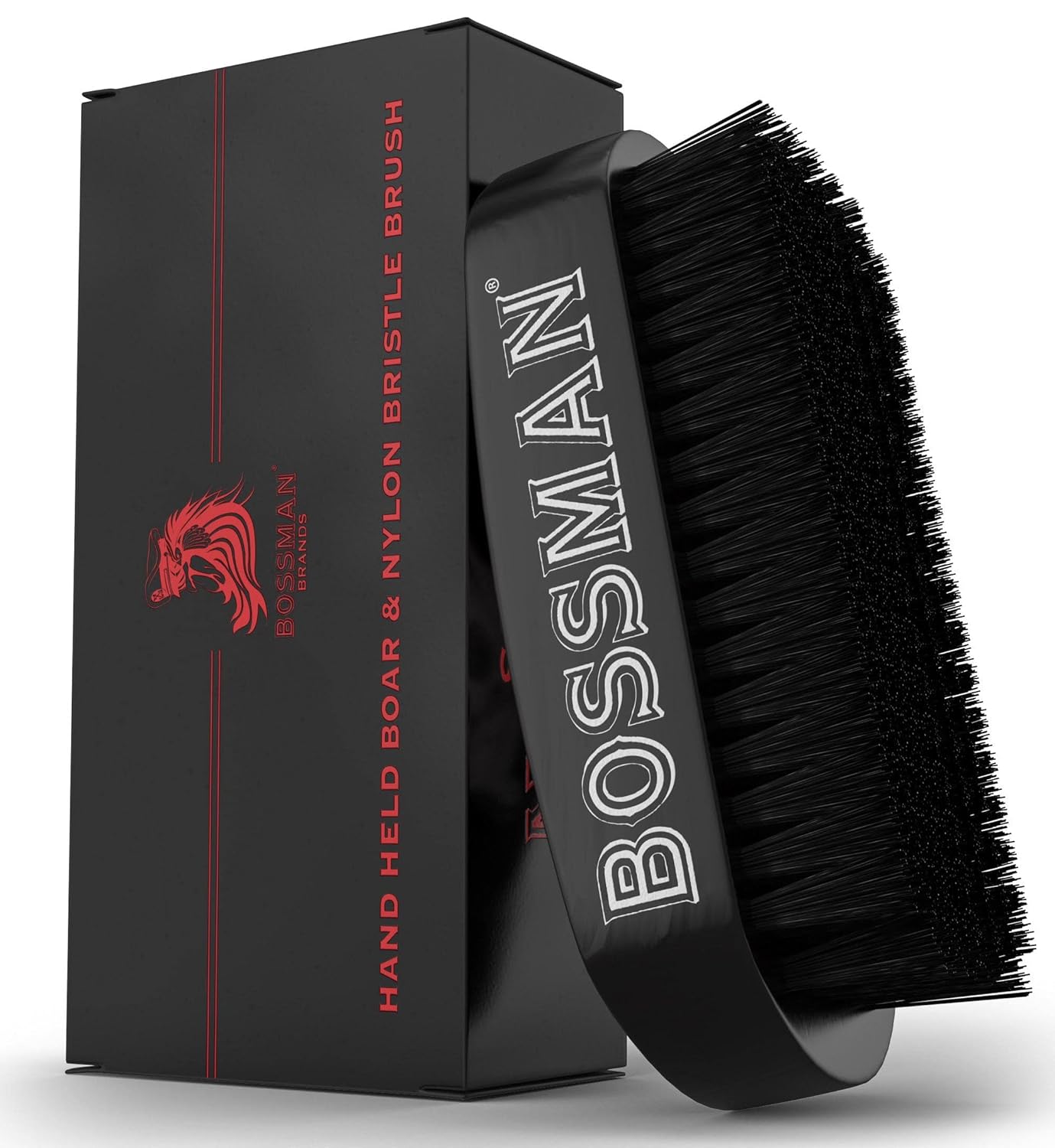 Bossman Beard Brush for Men - Hand Held Boar & Nylon Bristle Brush - Detangling Brush for Beard and Hair Care