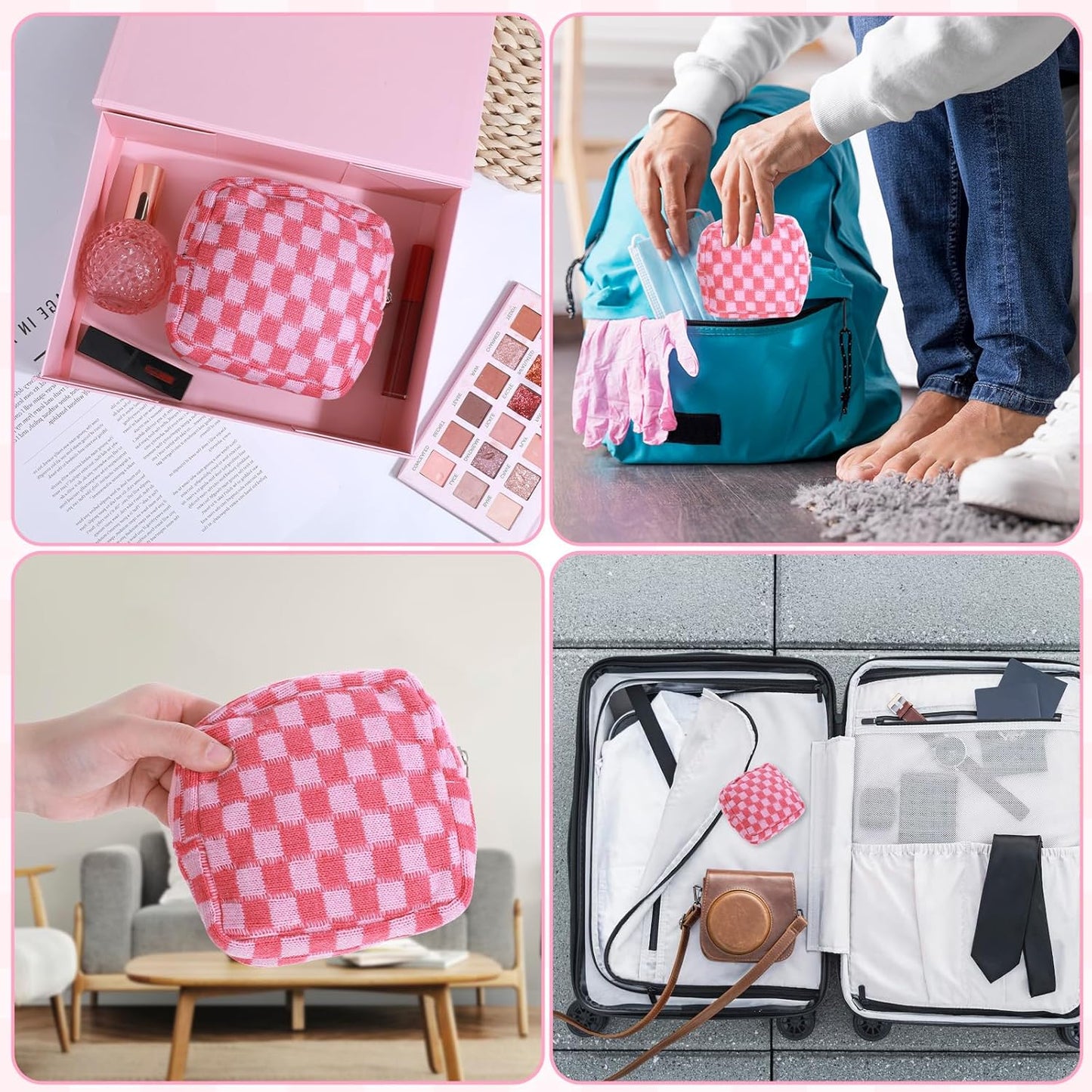 Period Pouch, Checkered Portable Period Bag Sanitary Napkin Storage Bag Tampon Storage Pouch for Women Ladies Daily Use Storages Purse Travel(1 Pcs)