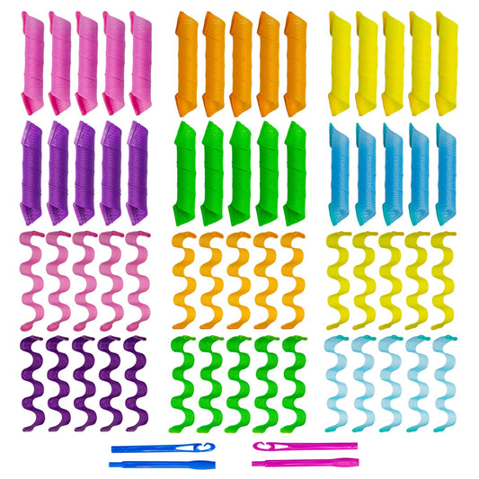 60pcs Heatless Hair Curlers Spiral and Wave Styling Kit 2 Styles No Heat Curlers with 2 Pieces Hooks for Women Girl's Short Medium and Long Hair((12 Inch/30 cm)
