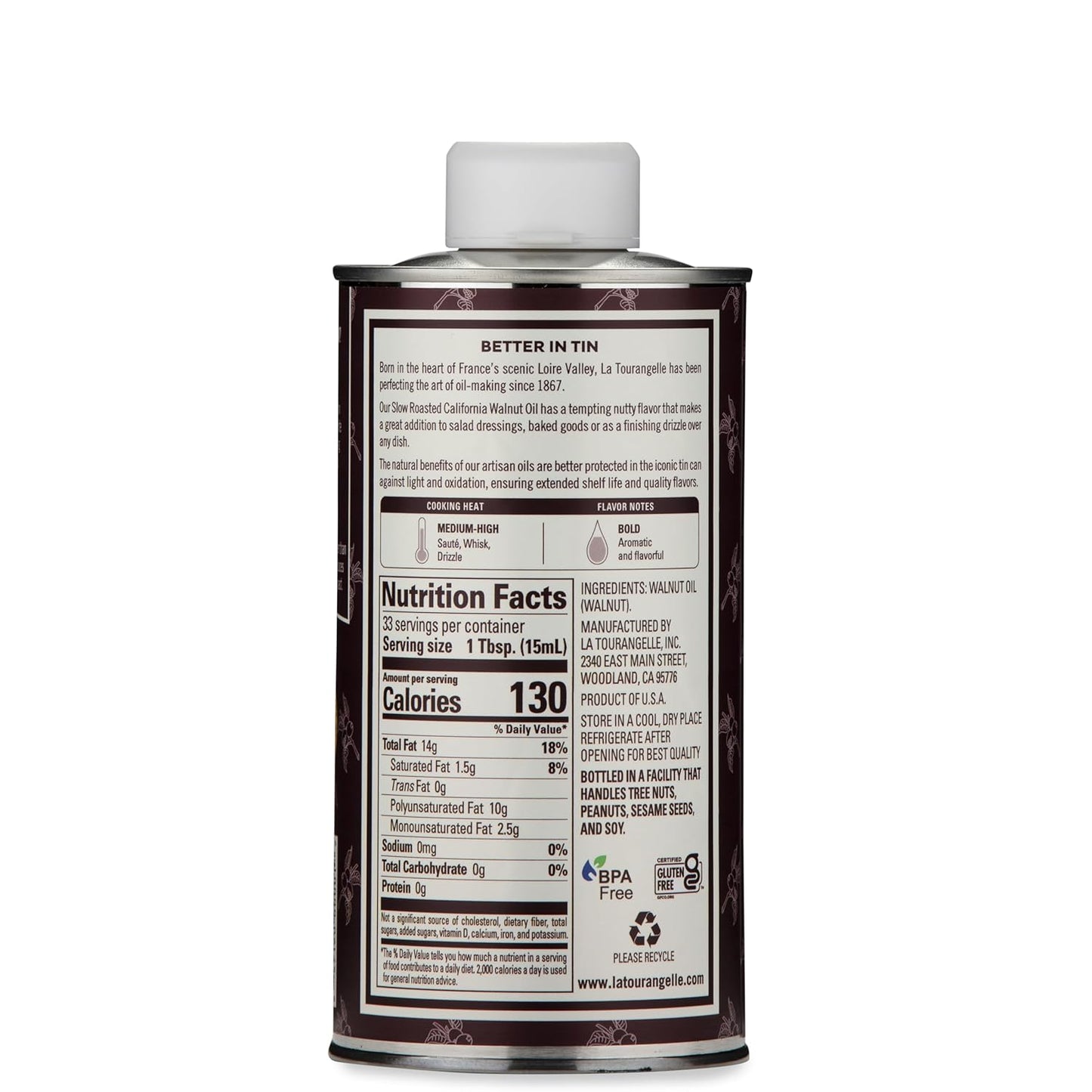 La Tourangelle, Roasted Walnut Oil, Plant-Based Source of Omega-3 Fatty Acid, Cooking, Baking, & Beauty, 16.9 Fl Oz