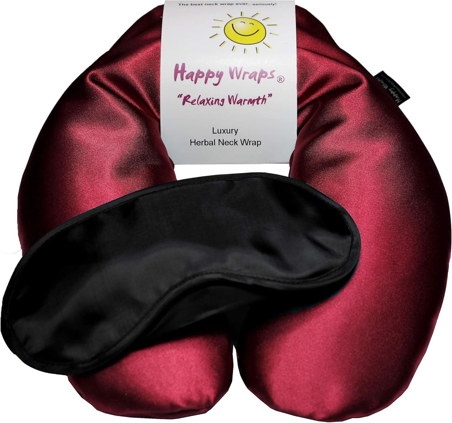 Microwavable Herbal Neck Wrap - Hot Cold Aromatherapy Neck Warming Pillow - Heating Pad for Migraines, Stress, Gifts for Women, Birthdays, Christmas and Free Sleep Mask - Ruby Satin