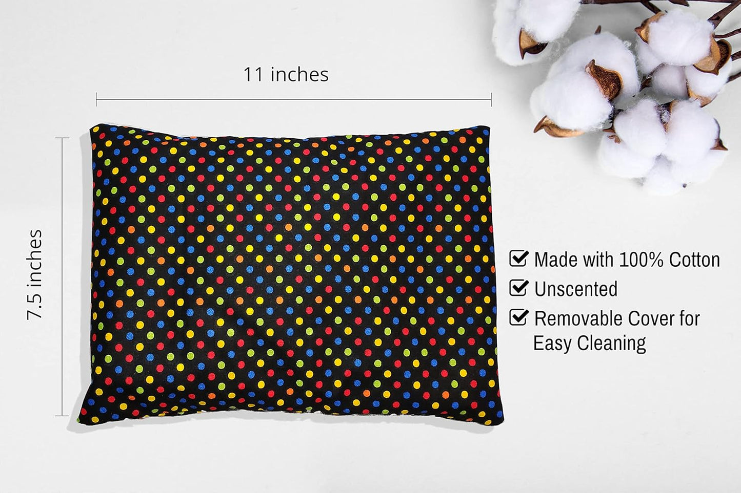 Microwavable Corn Filled Heating Pad and Cold Pack/Washable 100% Cotton Cover (Polka Dot - Multi Color, 7.5in W x 11in L)