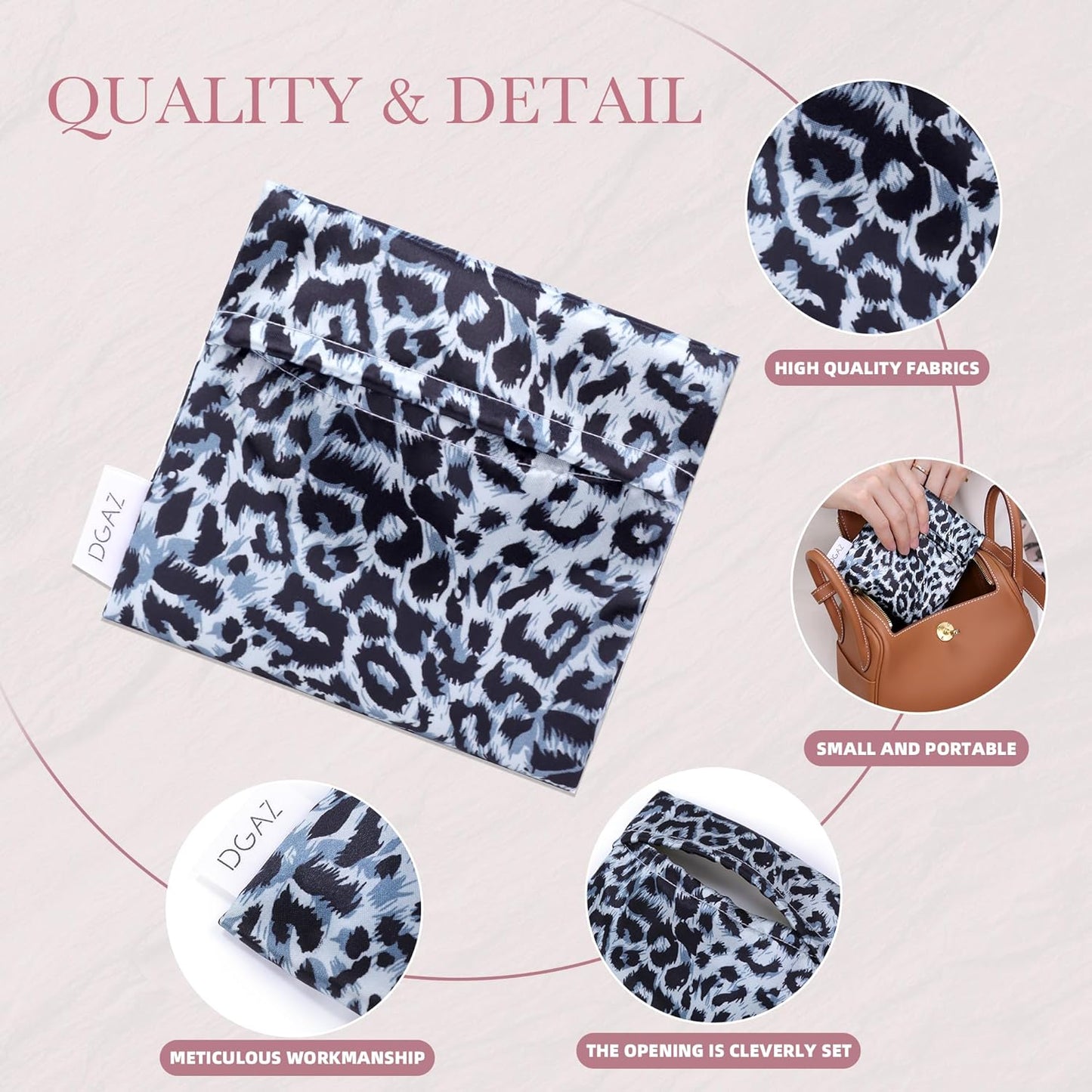 DGAZ Sanitary Napkin Storage Bag, Period Bag for Teen Aged Girls, Portable Period Bag for Panty Liners/Menstrual Cup/Small Tampons，Mini Makeup Bag for Purse(Leopard D)