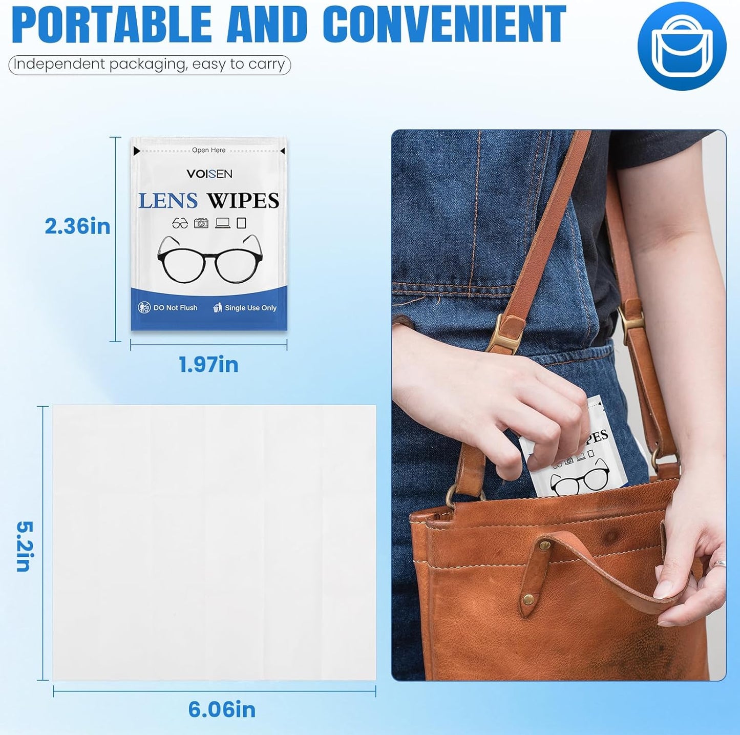 VOISEN Lens Wipes for Eyeglasses,160 Pack Eye Glasses Cleaner Wipes,Pre-Moistened Individually Wrapped Lens Wipes,Non-Scratching Non-Streaking,Safe for Eyeglasses, Goggles, Camera Lens, Phone