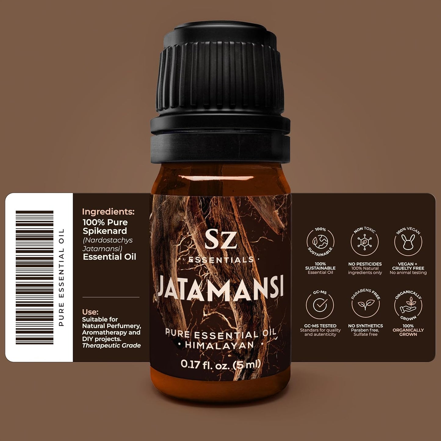 Jatamansi Essential Oil aka Spikenard - 100% Pure & Undiluted - Extracted from Nardostachys Jatamansi - Strong & Powerful Scent with Earthy Overtones - Therapeutic Grade - 0.17oz