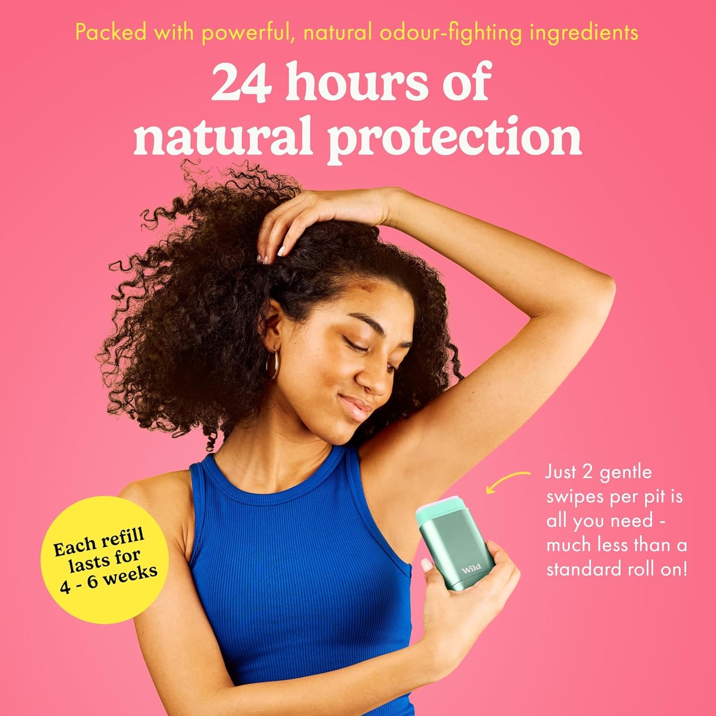 Wild - Refillable Deodorant Starter Kit with Aqua Case and Lemon Basil & Blood Orange Scented Refill 1.4oz - Aluminum Free - Long Lasting Protection - Vegan