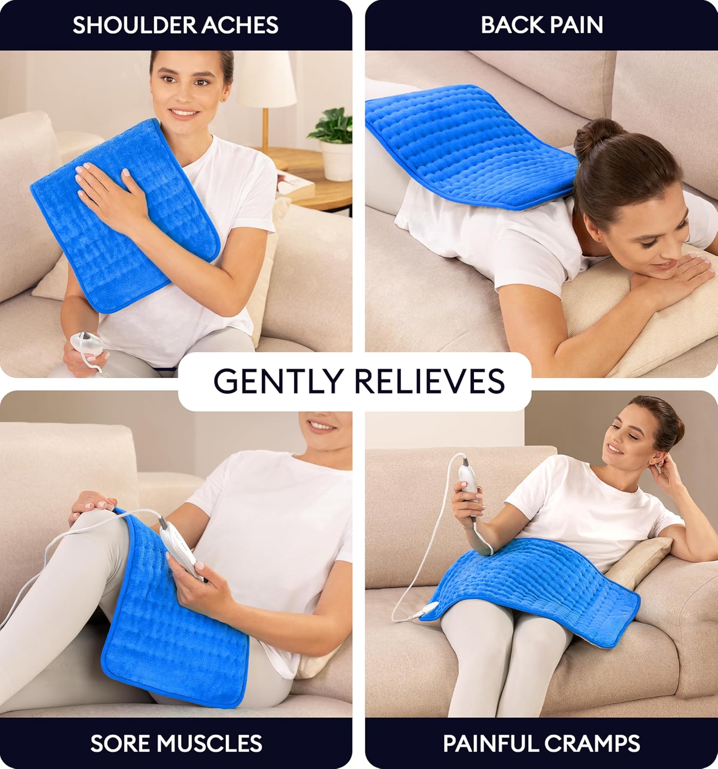 GENIANI Electric Throw Double Sided XL Heating Pad Electric for Lower Back Pain & Period Cramps Relief, Heat Pad with 3 Heat Settings for Neck & Shoulders, Heat Patches (12x24 Electric Blue)