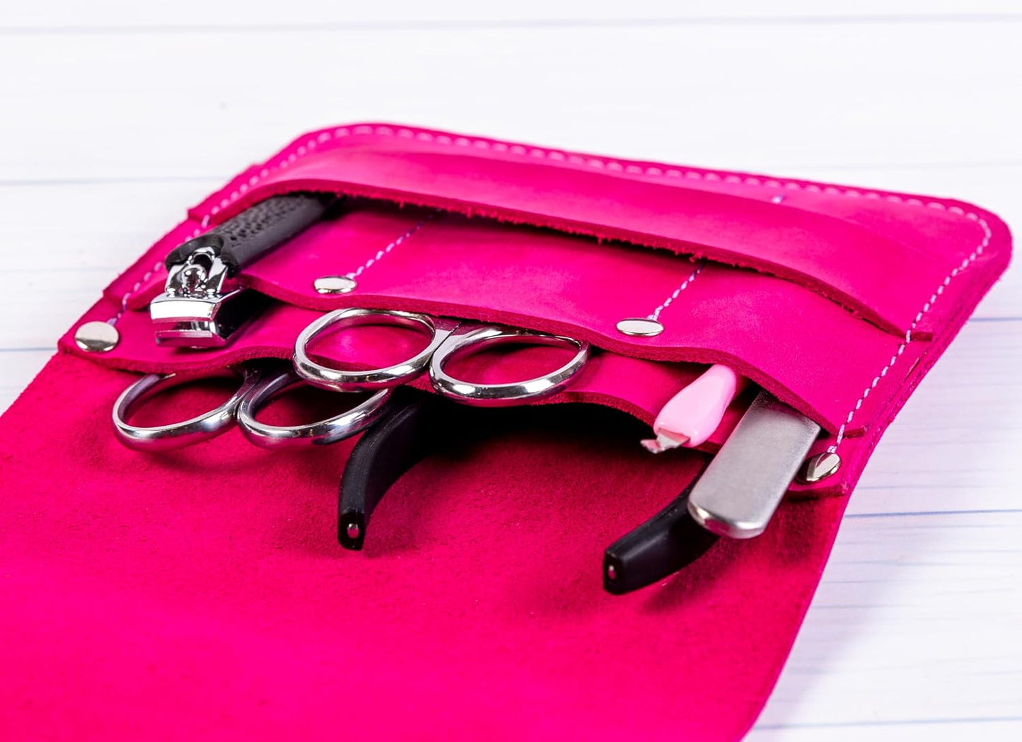 Leather Manicure Set Case Grooming Kit Organizer (Light Brown)