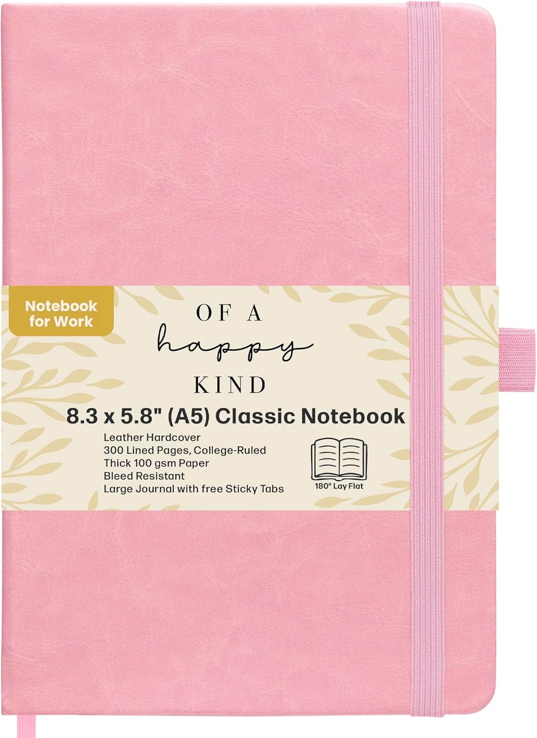 Lined Leather Bound Journal Notebook, A5 Hardcover - Pink 5.8x8.3" - Thick 300 Pages College Ruled Paper Journals for Men and Women - Personal and Professional Note Book for Writing & Journaling