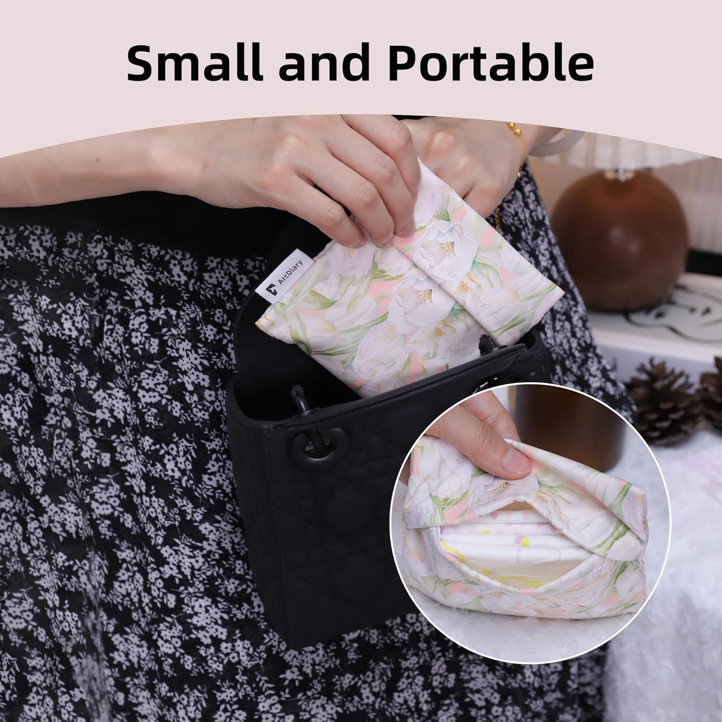 Period Bag for Teen Aged Girls, Portable Sanitary Pad Storage Bag for Teen Pads/Sanitary Napkins/Small Tampons, Feminine Menstrual Cup Pouch (French Tulips)