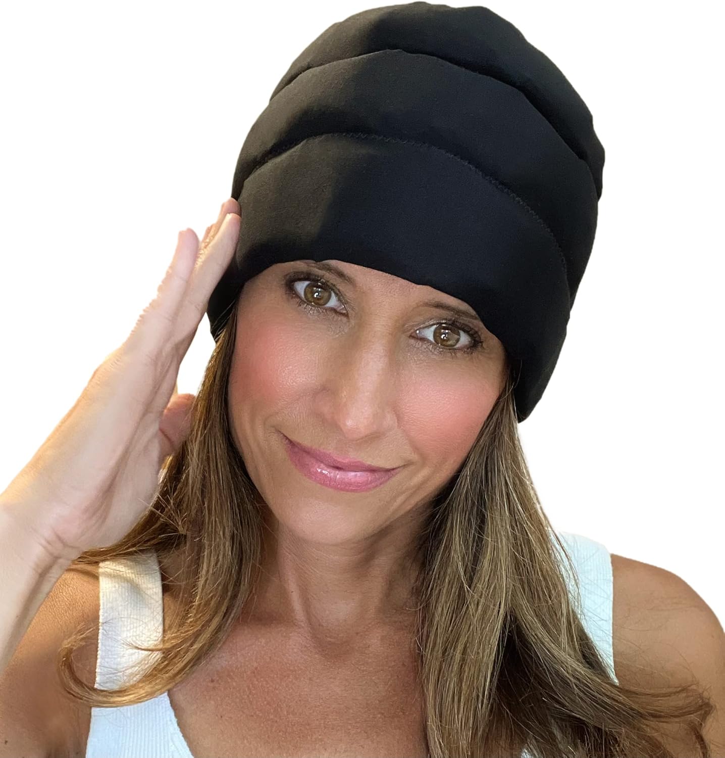 Headache Hat Halo - Migraine Relief Cap Long Lasting Cooling Ice Pack Mask - Cold Compress Head Wrap for Tension, Stress & Hangover Natural Cooling Therapy