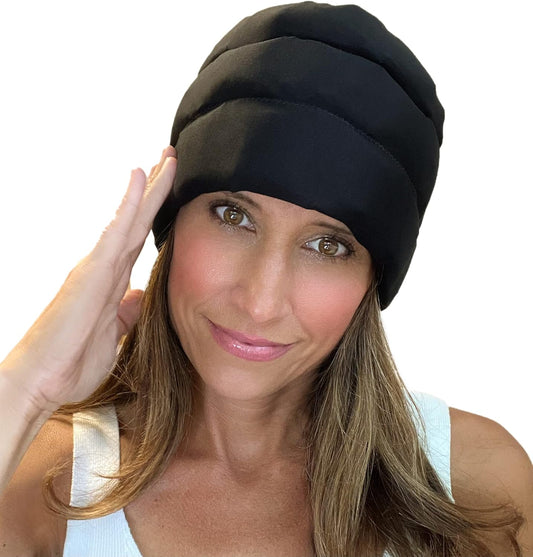 Headache Hat Halo - Migraine Relief Cap Long Lasting Cooling Ice Pack Mask - Cold Compress Head Wrap for Tension, Stress & Hangover Natural Cooling Therapy