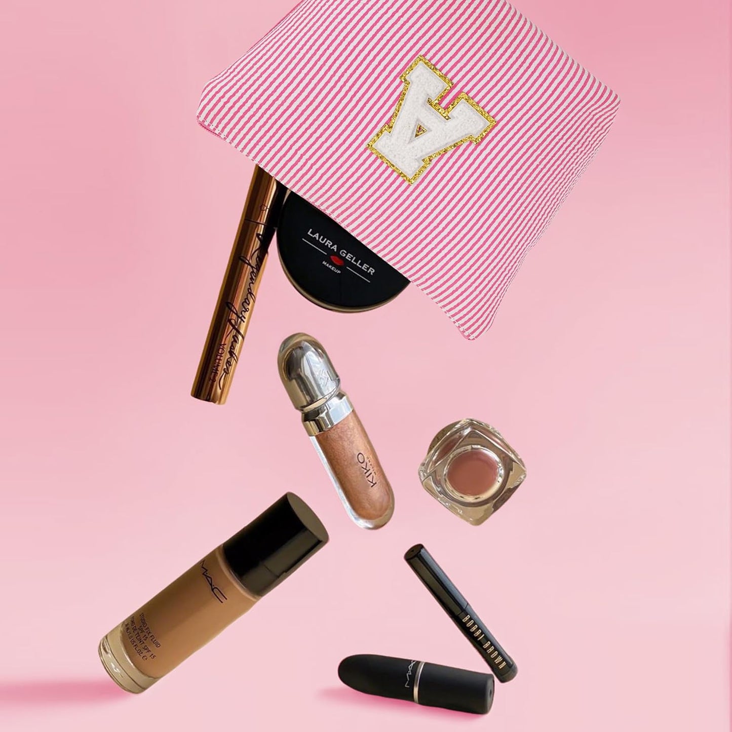 Initial Makeup Kit - Cosmetic Bags for Women, Make up Bag Set Portable Travel Toiletry Bag with Zipper, Cute Blue Stuff Birthday Gifts for Women Mom Girlfriend, Blue Letter C