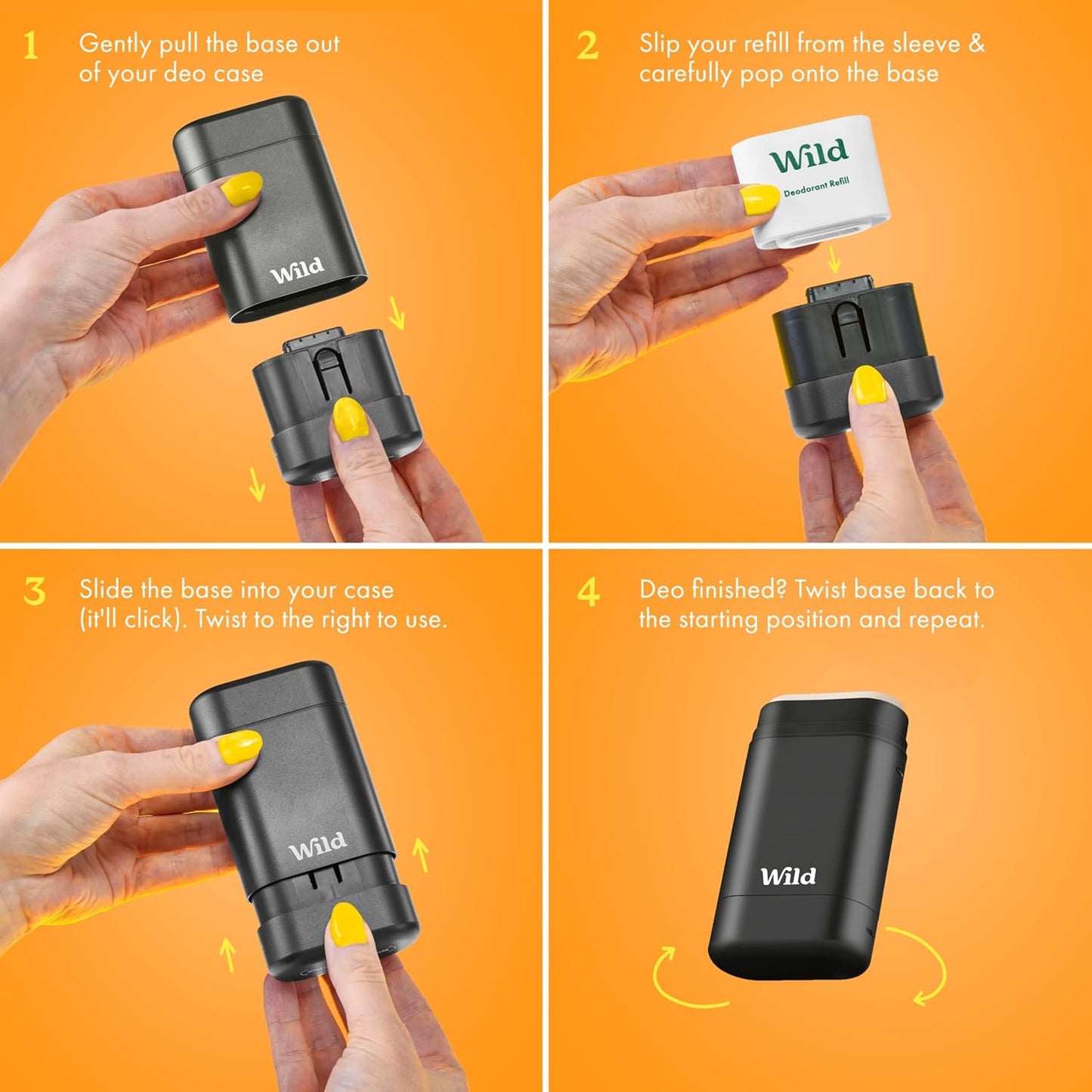 Wild - The Full Monty Starter Kit - Black Case with Refills in a Variety of Fresh Scents 5 x 1.4oz - Refillable Deodorant & Aluminum Free - Long Lasting Protection - Vegan