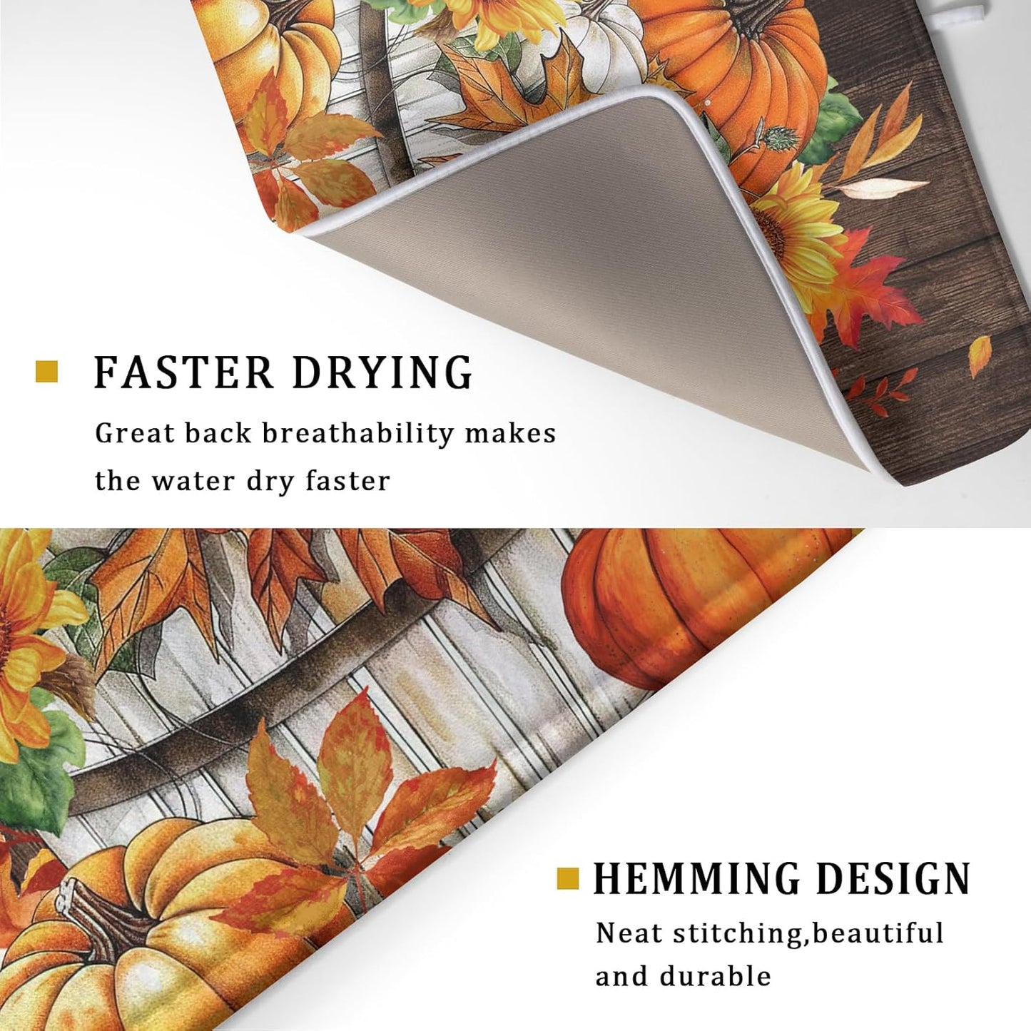 Fall Pumpkin Dish Drying Mat for Kitchen Counter Decor 18x24 Inch Halloween Thanksgiving Dish Drainer Mats Absorbent Reversible Dishes Pad