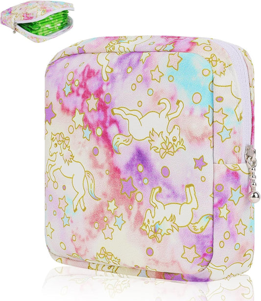 Desing Wish Portable Period Bag for Teen Pads & Sanitary Napkins, Small Tampons - Sanitary Napkin Storage Bag & First Period Gift for Teen Girls (Dazzling Horse)