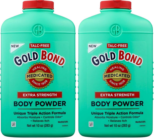 Gold Bond Medicated Talc-Free Extra Strength Body Powder, 10 oz., for Cooling, Absorbing Itch Relief (Pack of 2)
