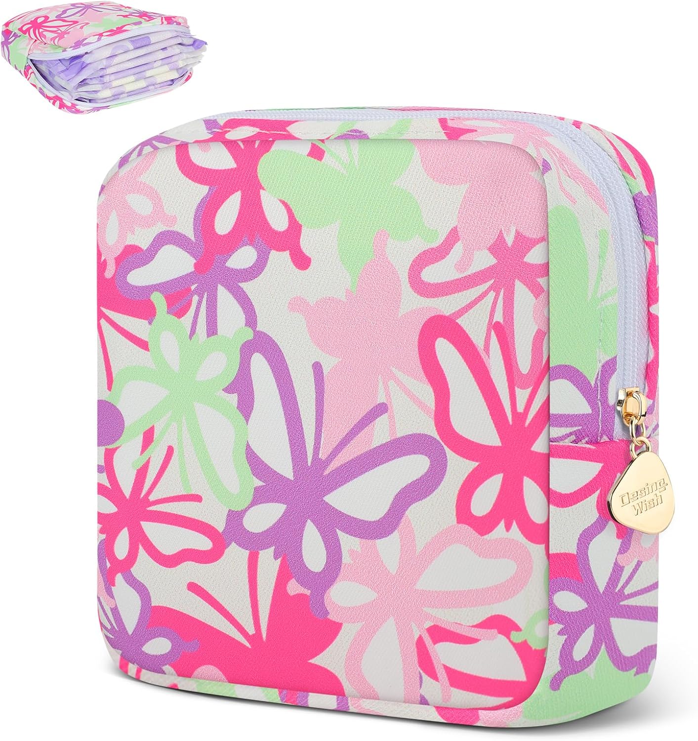 Desing Wish Sanitary Pad Storage Bag Portable Period Bag for Teen Pads/Sanitary Napkins/Small Tampons, Sanitary Napkin Storage Bag First Period Gifts for Teen Girls (Stacked Butterfly)