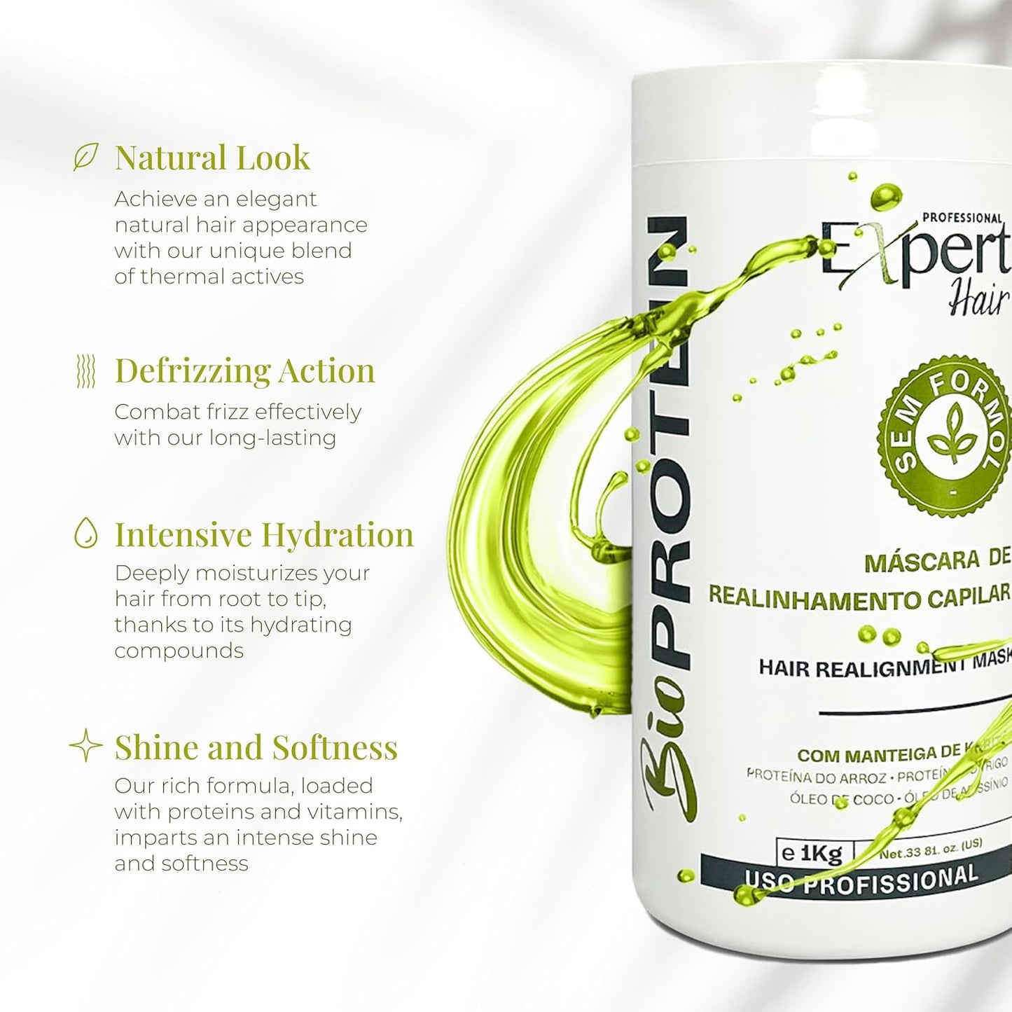 Expert Hair Botox Kit - Thermo-Active, Anti-Frizz Treatment - Natural Look, Keratin for Smoothing and Straightening, 2x 1kg/35.3 oz