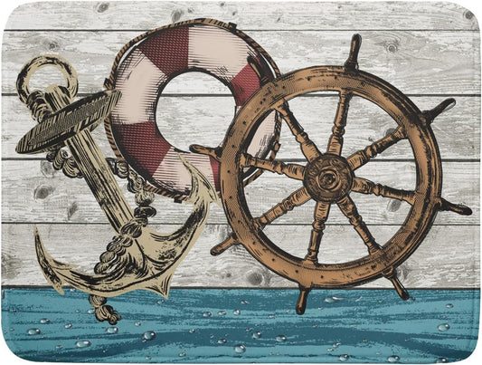 Nautical Anchor Dish Drying Mat 18x24 inch Coastal Boat Fast Dry Microfiber Reversible Dish Drainer Pad Kitchen Countertop Tabletop Decor