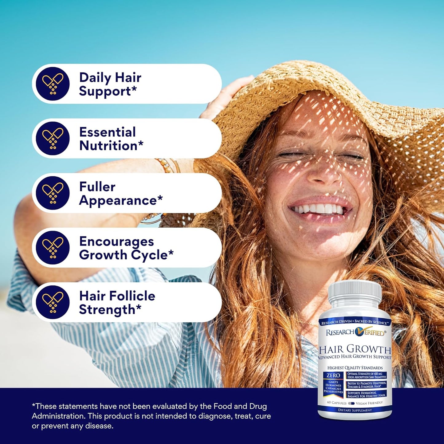 Research Verified Hair Growth Support - with Biotin, DHT Blockers & Vitamins - Hair Growth and Hair Loss Prevention - 360 Capsules - 6 Month Supply