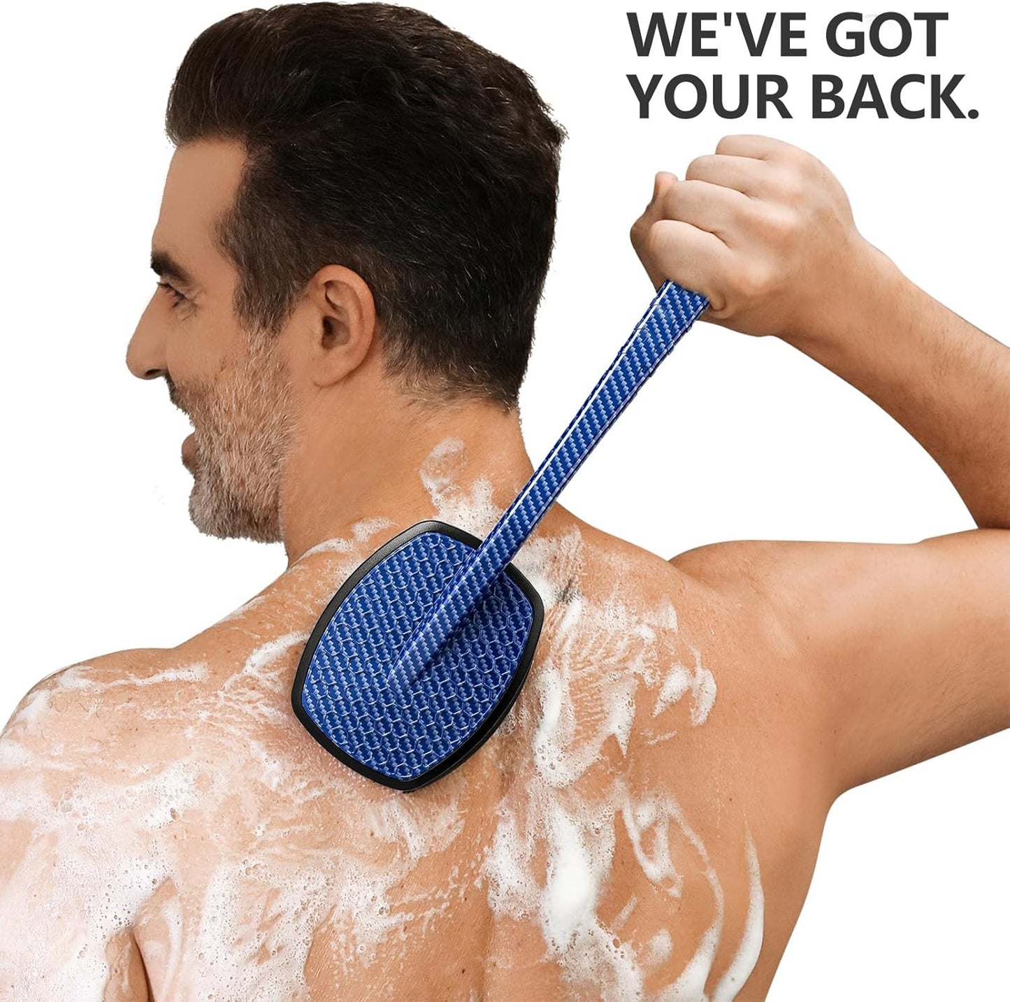 New Camo Fiber-Blue Silicone Back Scrubber for Shower,Back Shower Brush with Long Handle Back Scrubber for Men and Women