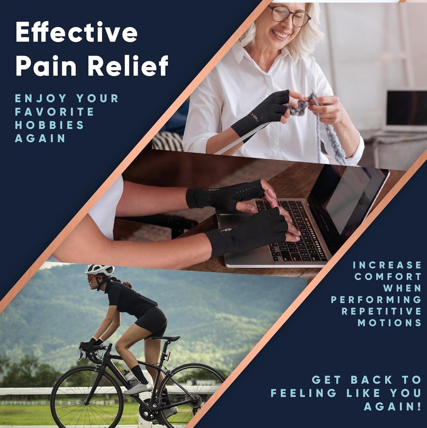 Copper Compression Arthritis Gloves | Fingerless Arthritis Carpal Tunnel Pain Relief for Men & Women | Hand Support Wrist Brace for Neuropathy, Rheumatoid, Tendonitis, Swelling, Typing Grey XS