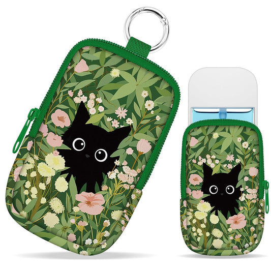 Black Cat Garden Hand Sanitizer Spray Case, Hand Sanitizer Holder Zippered Pouch, Cute Fashion Accessory with Snap Hook for Glow Mist and Power Mist 1FL OZ