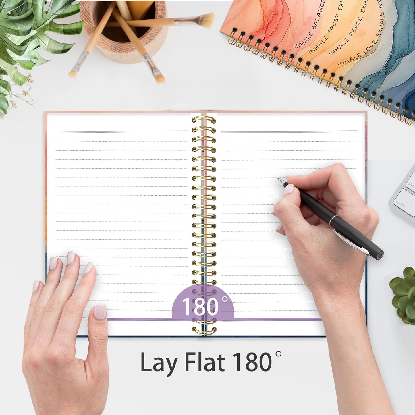 Inhale Exhale Mental Health Notebook Journal, Watercolor Abstract Spiral Notebook, Positive Therapy Journals Notebooks for Women Men, Psychologist Office School Supplies Gifts, 5.5x8.3In