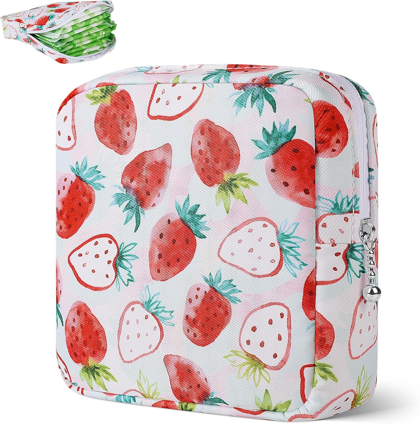 Desing Wish Period Bag Pouch Soft Cloth Sanitary Napkin Storage Bag Portable Menstrual Pad Pouches Tampon Holder for Purse First Period Kit for Girls 9-12 (Strawberry)