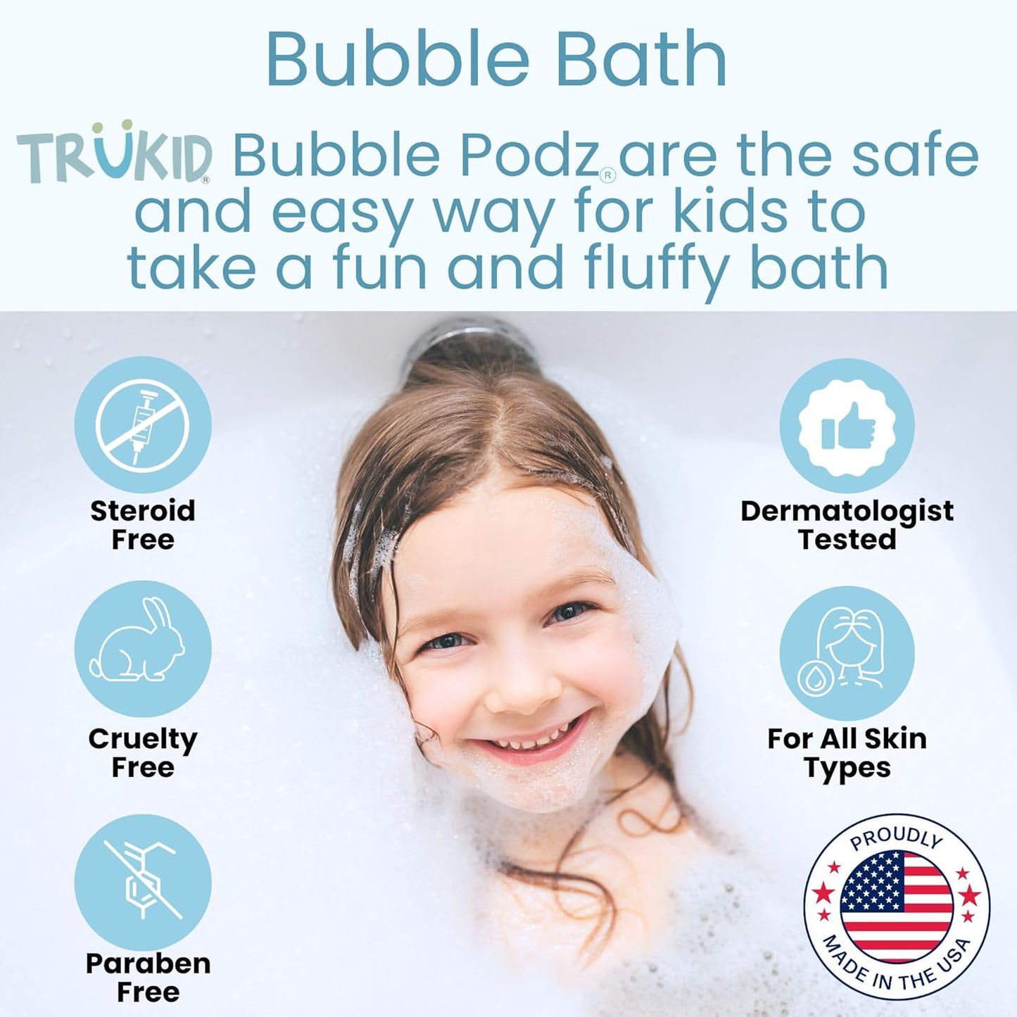 TruKid Bubble Podz Bubble Bath for Kids, Toddlers, & Babies, Tear Free Gentle & Refreshing Bath Bomb for Sensitive Skin with Natural Moisturizers, Non-Toxic, pH Balanced, Lavender Scent (60 Podz)