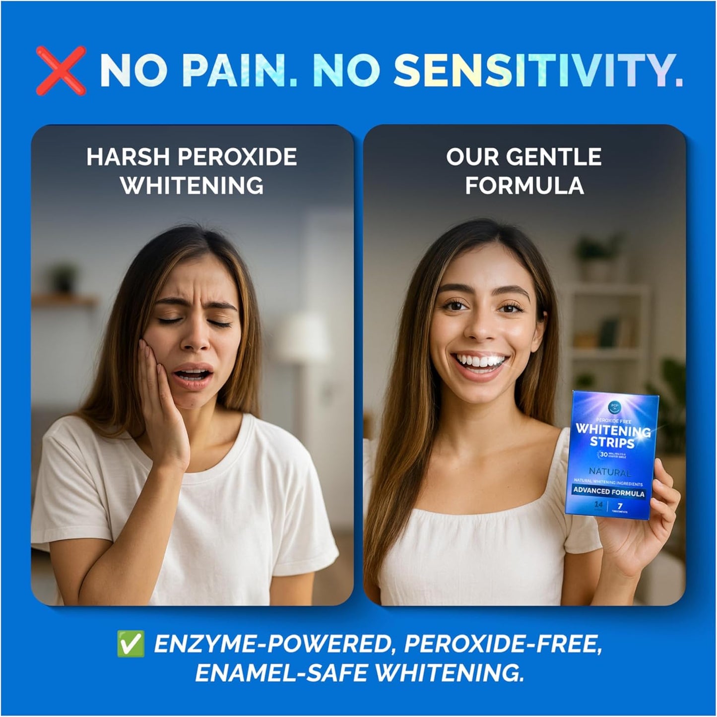 Whitening Strips for Sensitive Teeth – Enamel Safe, Peroxide-Free Coconut Teeth Whitening Strips with Natural Enzymes – Gentle White Stips for Sensitive Gums (14 Count, Mint)