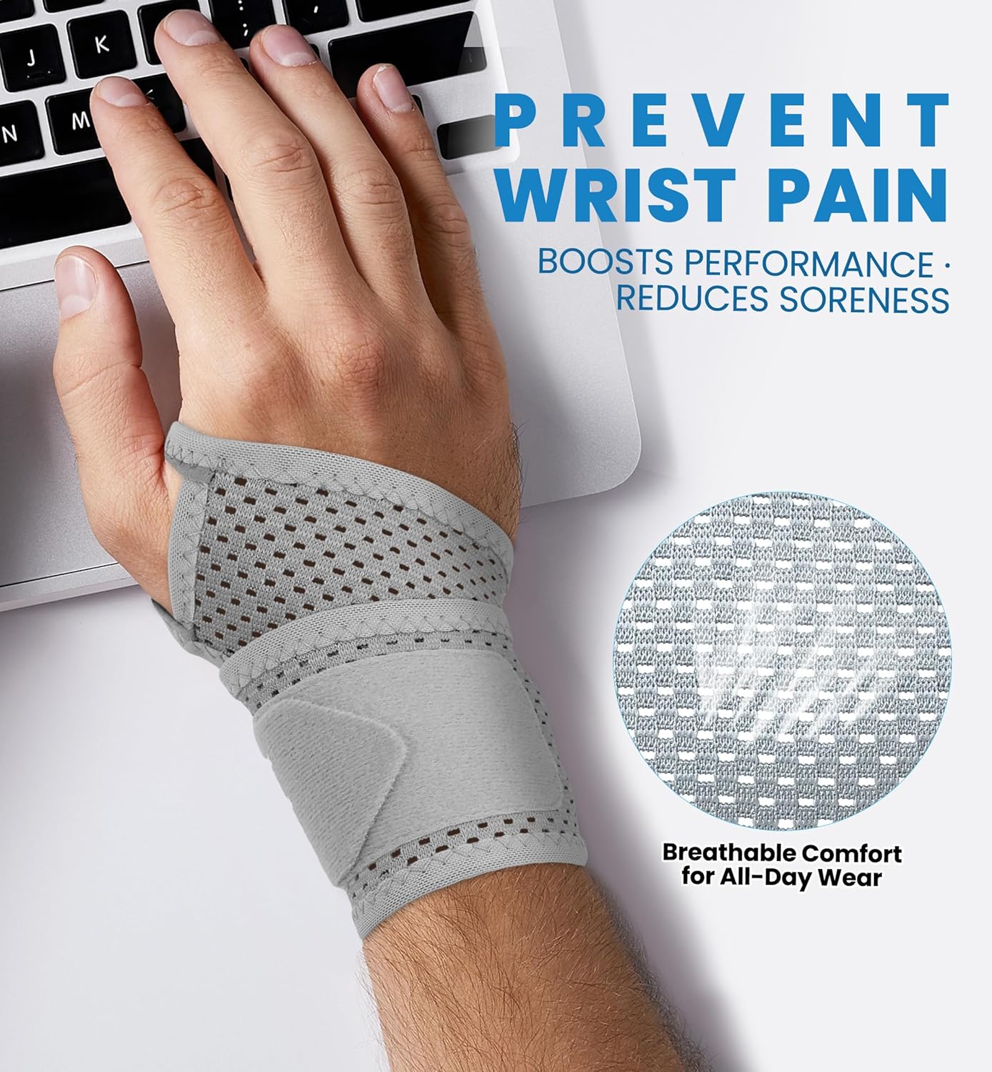 2-Pack Ultra-Thin Wrist Braces, Breathable Comfort Mesh Fabric Support for Pain Relief - Ideal for Carpal Tunnel, Tendonitis, Sports, Fitness and Daily Use - Adjustable Wrist Support (Gray)
