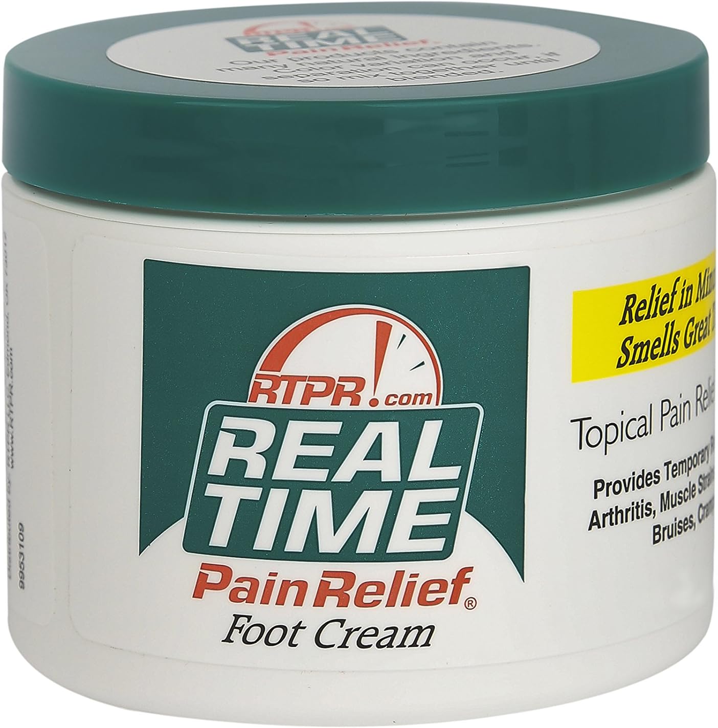 Real Time Pain Relief Foot Cream 4.4oz Jar | 15 Natural Ingredients: Menthol, Tea Tree Oil, Vitamin E & Emu Oil | Advanced Neuropathy Relief & Soothing Lotion for Tired, Swollen, Sore & Aching Feet
