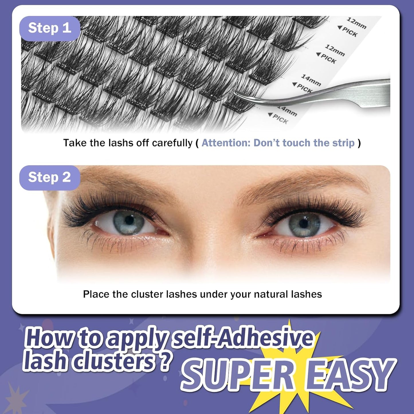 Self Adhesive Eyelashes, 156 PCS Self Adhesive Eyelash Clusters, No Glue Needed, Dual-row Glue Strips Individual Lash Extension Super Sticky Reusable False Lashes (Volume-Mixed)