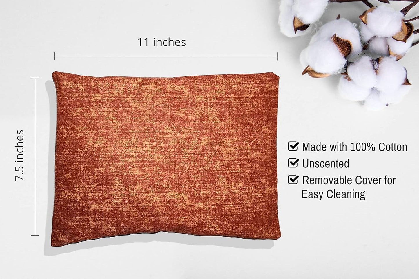 Microwavable Corn Filled Heating Pad and Cold Pack/Washable 100% Cotton Cover (Cross Hatch - Rust, 7.5in W x 11in L)