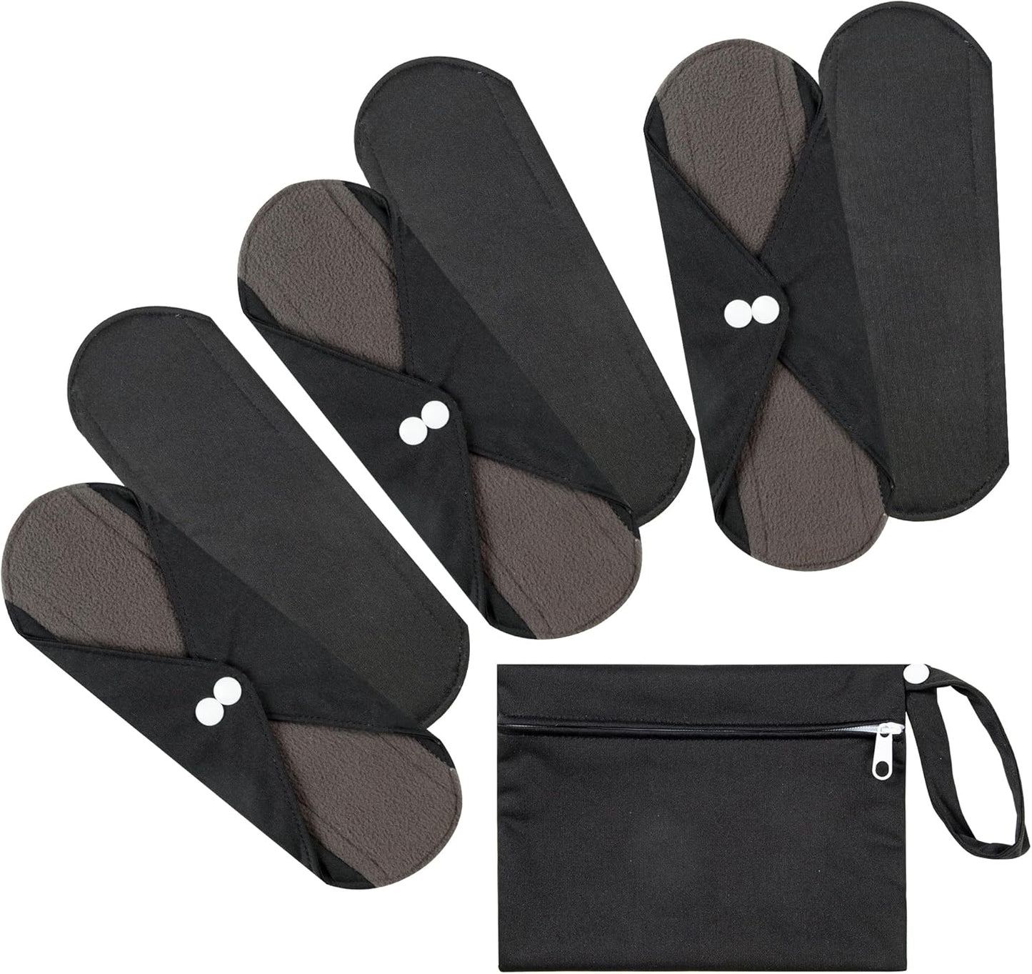 7pcs Set 1 pc Mini Wet Bag +6pcs Absorbent Reusable Sanitary Pads/Washable Cloth Menstrual Pads(Black,M)