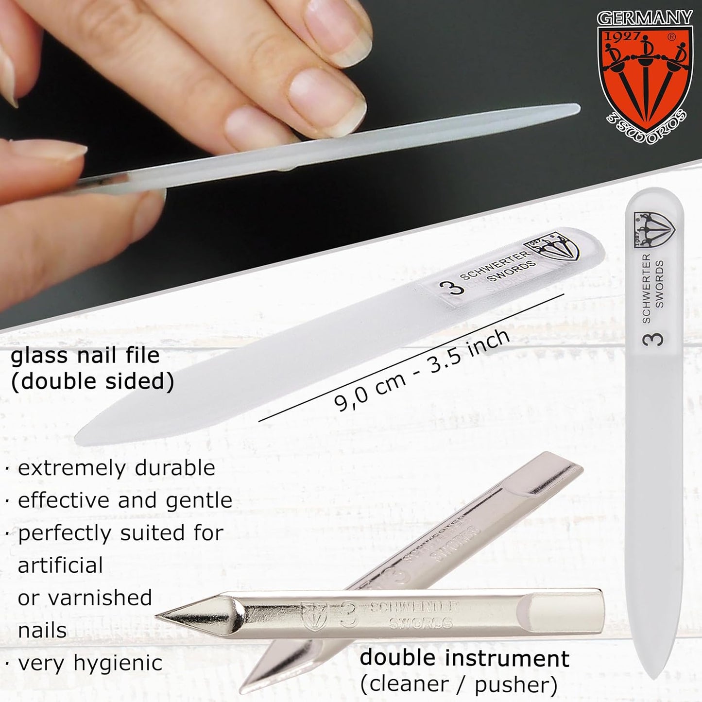 3 Swords Germany - Brand Quality 6 Piece Manicure Pedicure Grooming kit Set - Scissors, Metal and Glass Nail File, Clipper, Tweezers with Synthetic Leather case - Snake