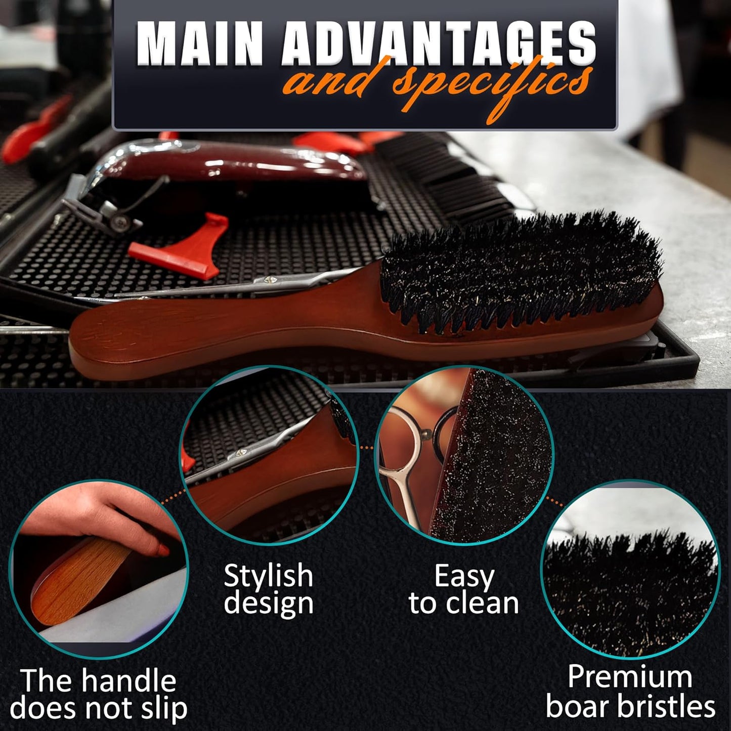 Soft Beard Brush for Men – Soft Boar Bristle Beard Brush with Handle, 9" Wooden Design for Beards, Mustaches & Slick Back Hair – Comfortable Grip, Styling Control, for Daily Grooming & Barbershop Use