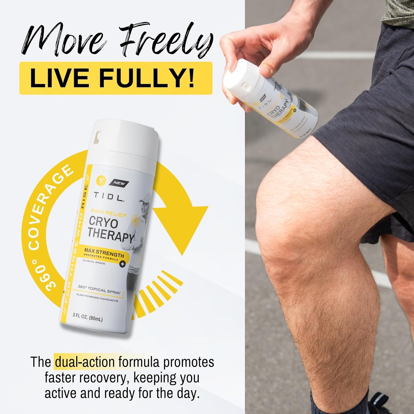 TIDL Cryotherapy Pain Relief Spray, 3 Oz, Max Strength for Fast-Acting Muscle, Joint & Neck Pain Relief, Plant-Based Menthol & Camphor Pain Reliever, Quick Drying Formula